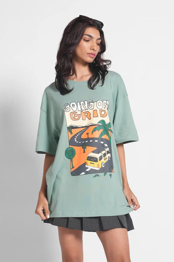 Going Off Grid Oversized Green Women's T-Shirt