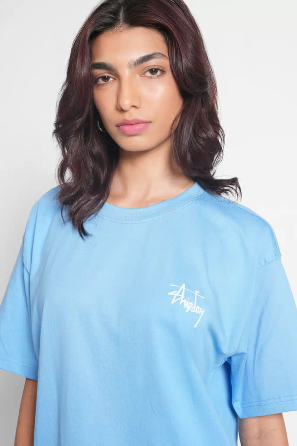 Logo Print Blue Oversized T-shirt