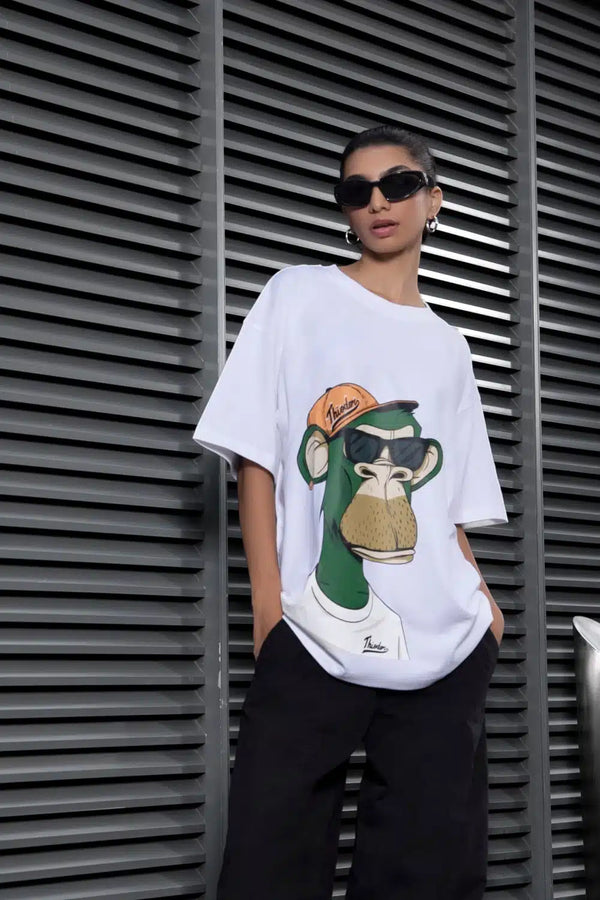 Ape Print Oversized White T-shirt