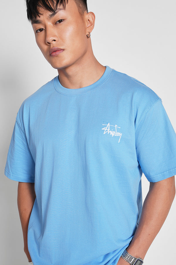 Logo Print Blue Oversized T-shirt