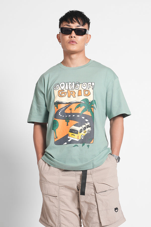 Going Off Grid Oversized Green Men's T-Shirt